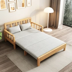 Folding sofa bed, all solid wood pull-out seat and sleeping small unit living room, modern multi-functional retractable double