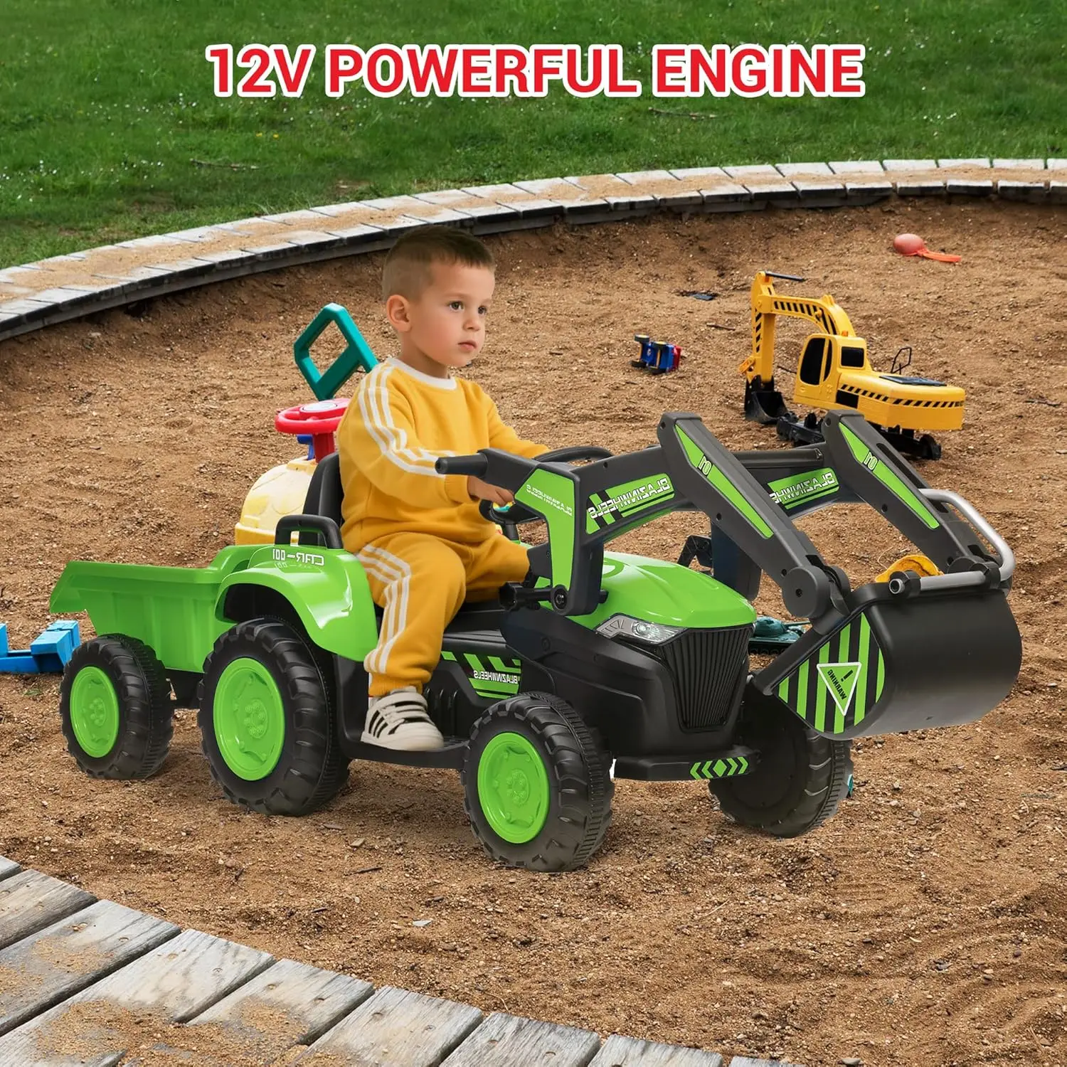 Véhicules électriques de tracteur d'excavatrice pour enfants avec télécommande, pelle, lumières LED, musique, jouet de voiture pour garçons et filles