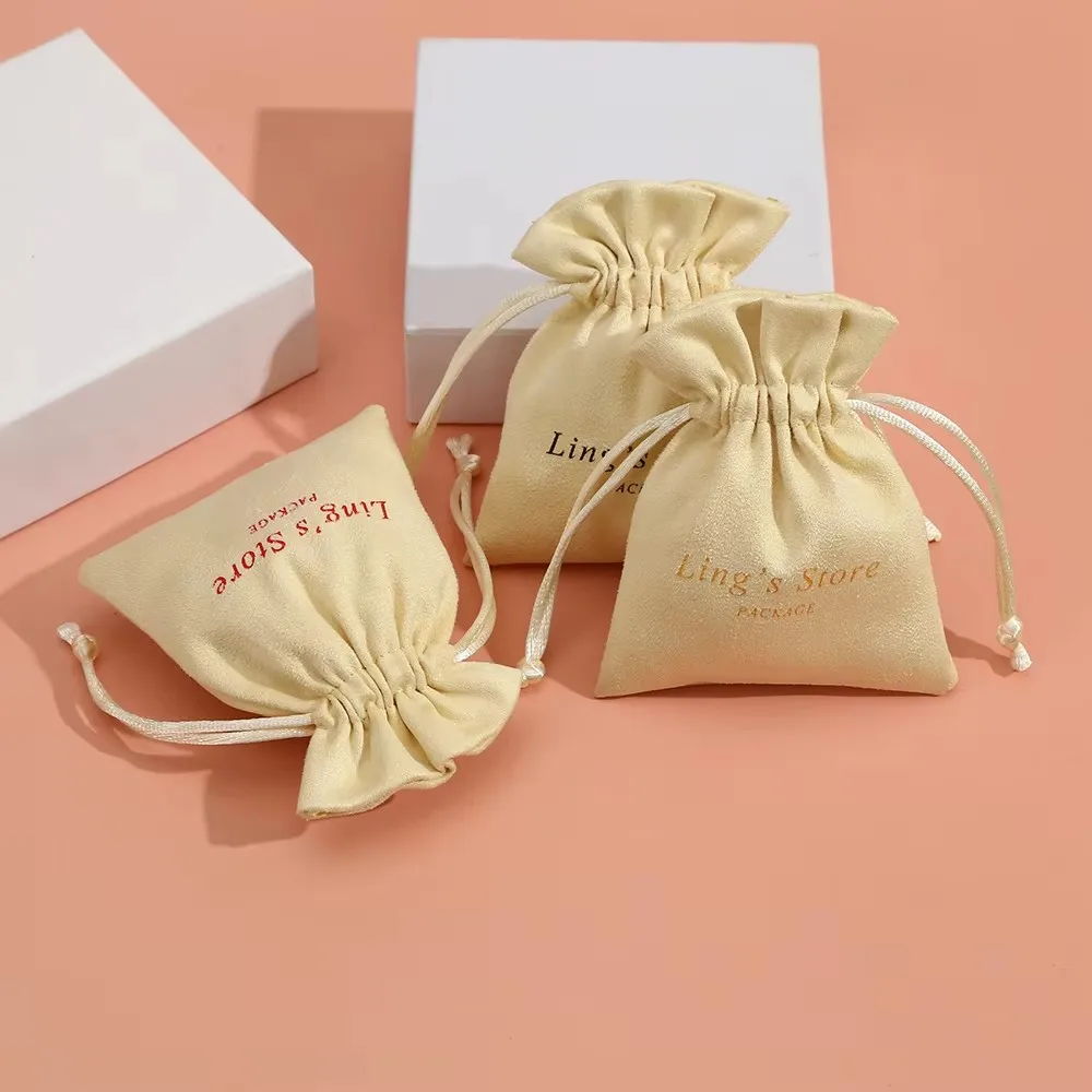 100 pcs Custom Logo Yellow Jewelry Flannel Drawstring Bag Chic Wedding Favor Candy Gift Velvet Pouch Suede Personalized Pocket