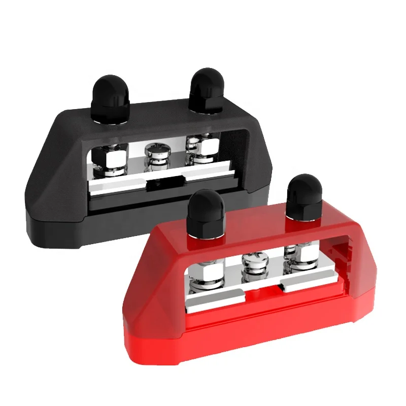 M6 Stud 100A 2-Way Nickel Plated Brass Power Distribution Block Bus Bar Car Audio for Automotive Application with Cover