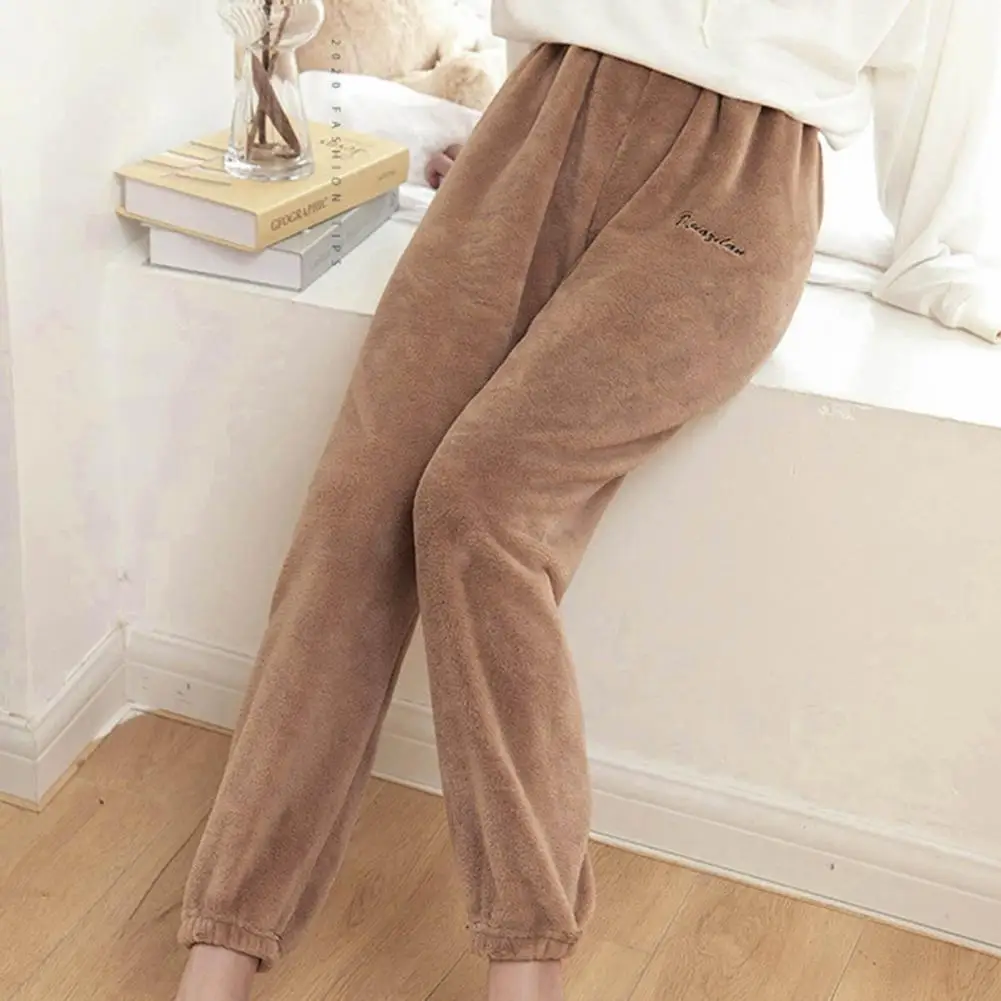 Long Winter Trousers Soft Warm Women Home Pants Warm Cozy Women\'s Winter Pants Thick Coral Fleece Loose Fit Elastic for Homewear