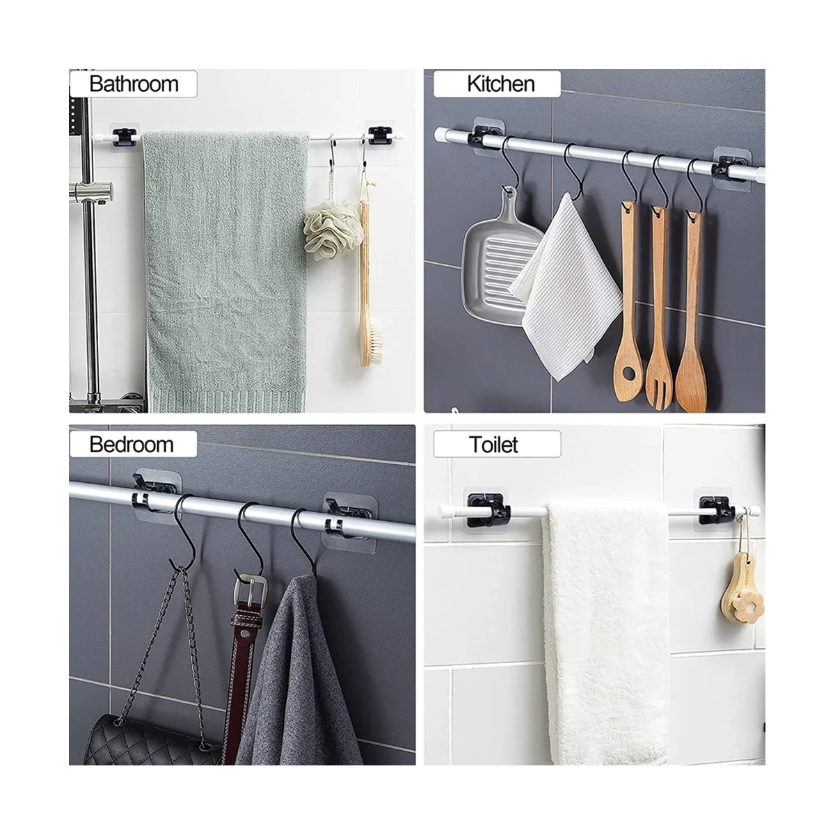 8PCS Self Adhesive Curtain Rod Bracket No Drill Curtain Rods Brackets Nail Free Adjustable Hooks Storage Hooks Clamp