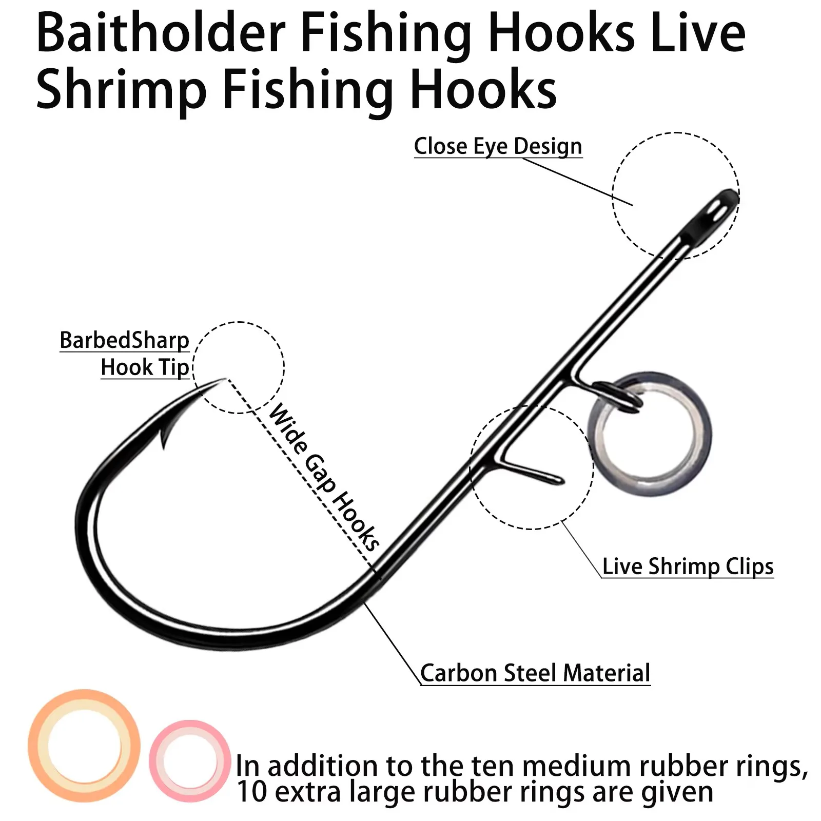 FishTrip anzuelo para camarones vivos – Acero carbono bagre lubina - imagen 3