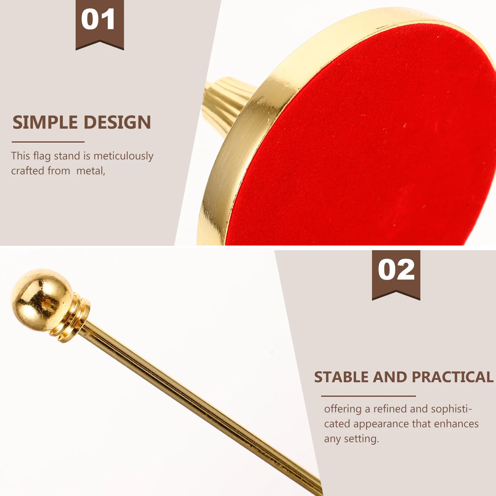 

Elegant Metal Flag Stand Y Shaped Base Golden Leaf Design Indoor Flag Pole and Stand Tabletop Flagpole Decorative Item