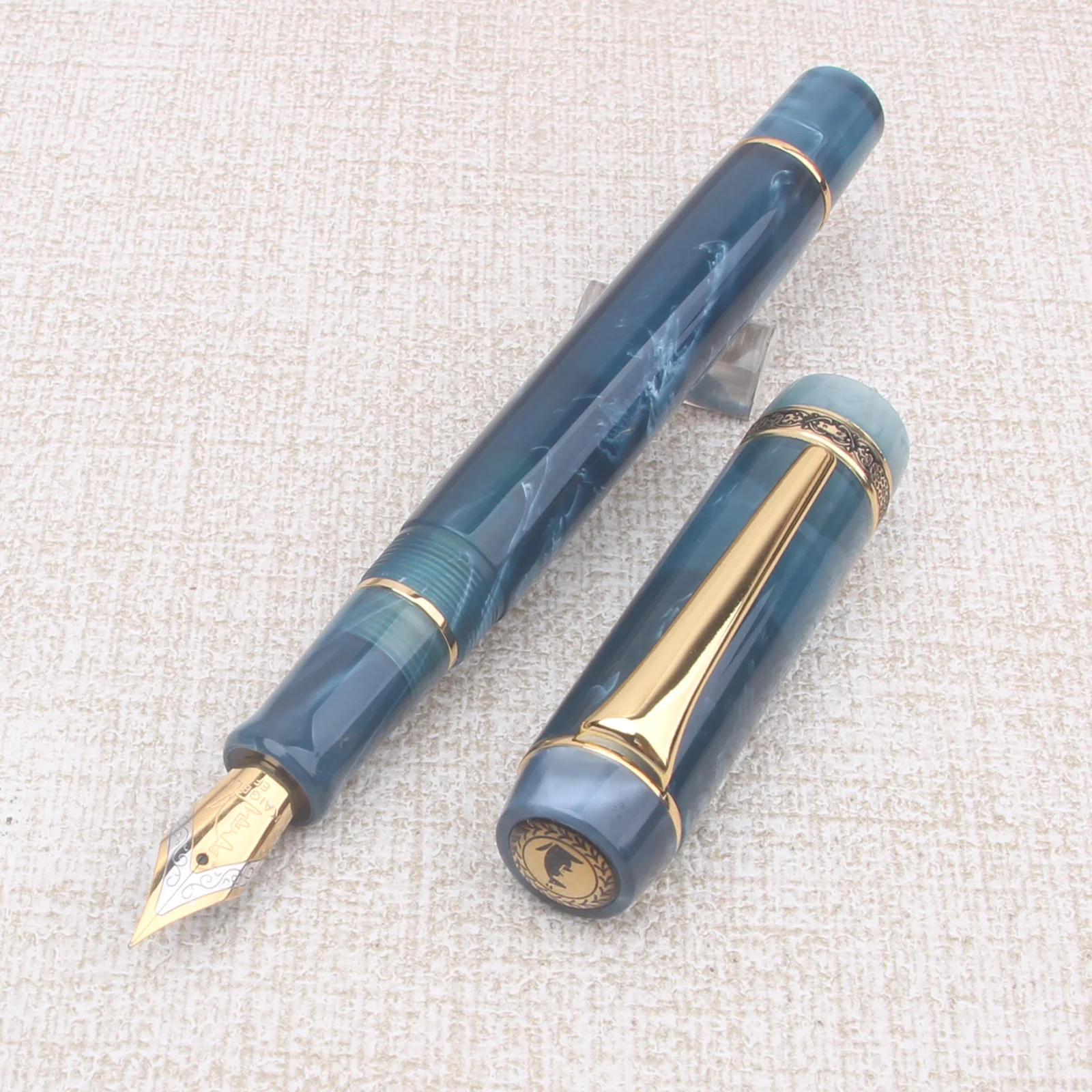 Kaigelu 316 Long Knife Blade Fountain Pen Acrylic Blue Marble Amber Large Ink Capacity Writing Gift for Students Office