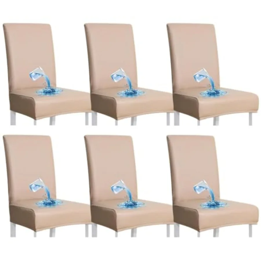 

Stretch Dining Chair Covers Waterpro PU Leather Chair Slipcovers Chair Protector Cover Universal Chair Covers for Dining Room K