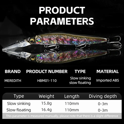 Imagen 2 del producto MEREDITH Minnow-Señuelos de pesca de 11cm, Wobblers de hundimiento lento o flotante, anzuelos de calidad, aparejos de pesca con caja al por menor