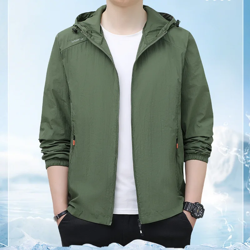 Summer Ice Silk Hooded Sun Protection Jacket Men's Lightweight Outdoor Casual Top