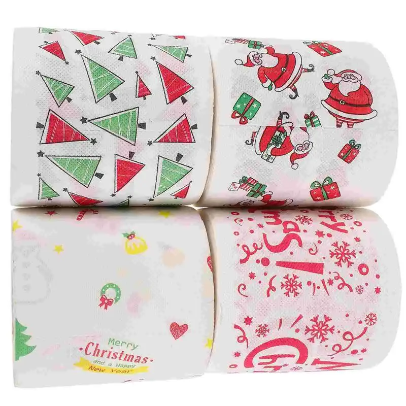 

4 Rolls Christmas Pattern Toilet Paper Xmas Santa Claus Decor Tissue Towel Napkin Napkins