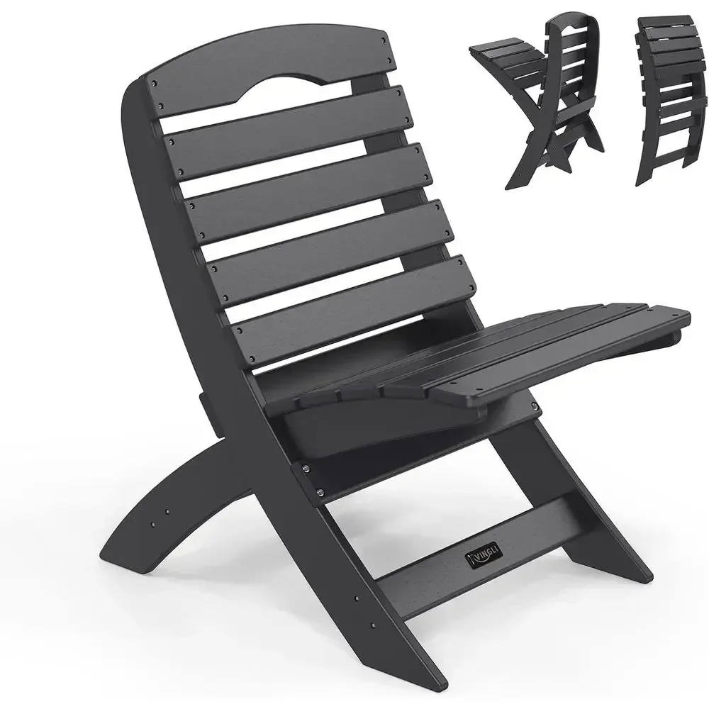 Durable Weather-Resistant Adirondack Chairs for Outdoor, Patio, Poolside, Porch, or Beach, Supports 350 LBS, Black