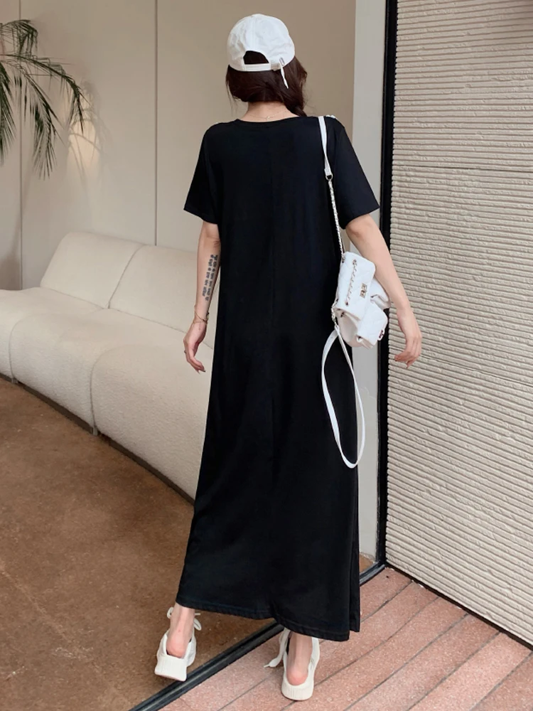 NYFS 2024 Summer New Korea Woman Dress Vestidos Robe Elbise Loose Plus Size Short Sleeve Bare Shoulders Long Dresses