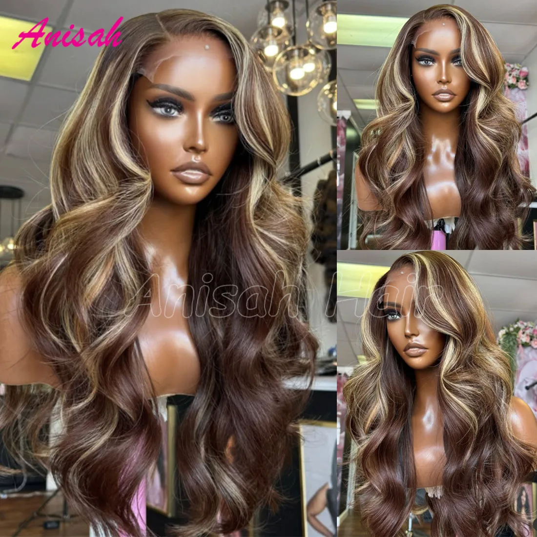 

Remy Hair Highlight Lace Frontal Wig Human Hair Body Wave Ombre Colored Brown Lace Closure Human Hair Wigs For Women Pre Plucked