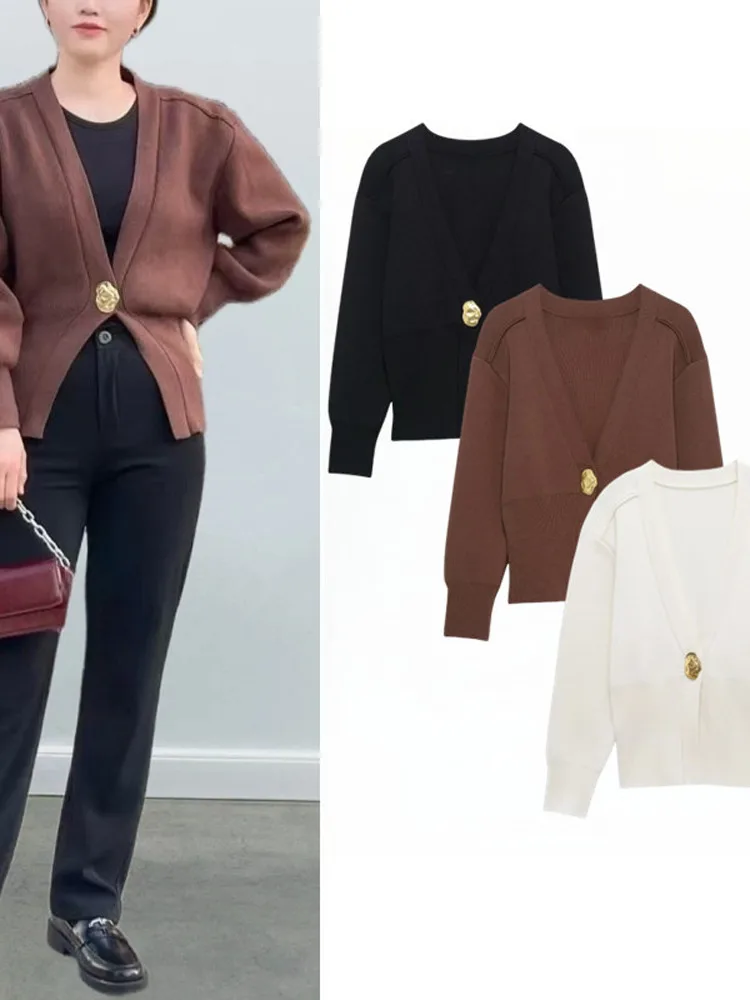 

Женская трикотажная повседневная верхняя одежда на пуговицах с V-ne Long Sve Faionable для поездок на работу, весна-осень, новая модель