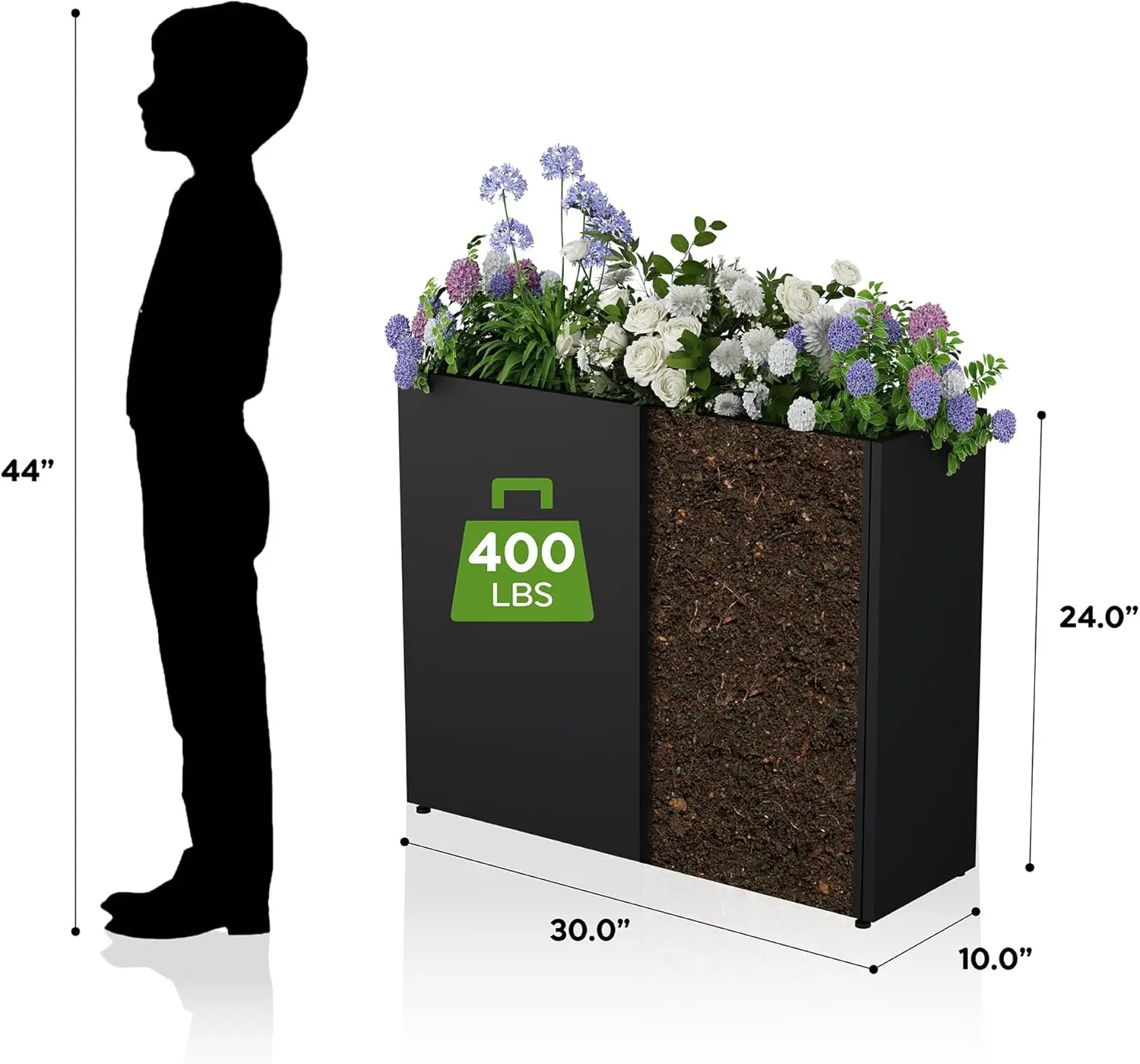 

Tall Metal Planter for Outdoor Plants,30" Lx10“Wx24”H All-Weather Durable Plant Box,Large Rectangular Planter