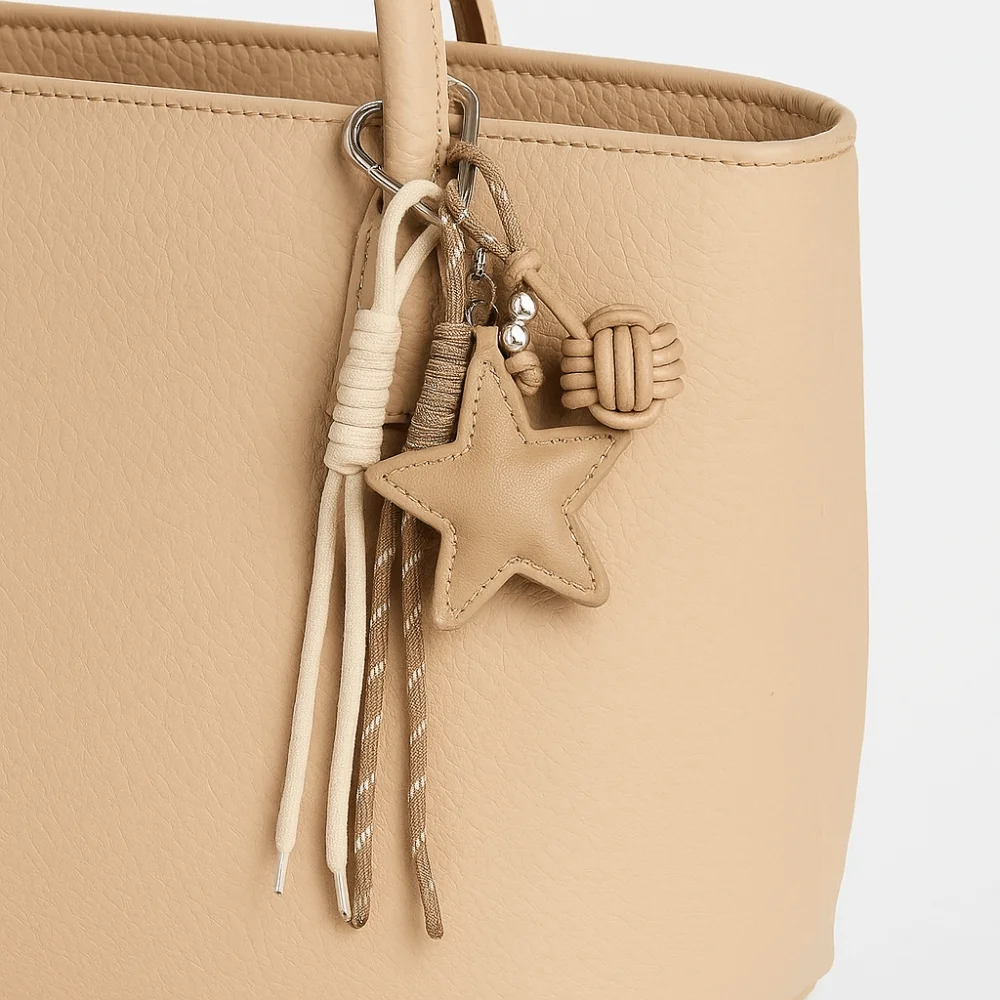 

PU Leather Five Pointed Star Bag Pendant Woven Rope Anti-Lost Leather Star Keychain Girl Heart Ins Star and Ball Pendant