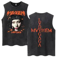 Lady Gaga The Mayhem Ball Tour 2025 camisetas sin mangas lavadas moda hombres mujeres Vintage Y2K camiseta sin mangas 100% algodón camisetas de gran tamaño