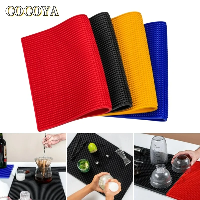 

Rubber Dish Drying Mat Bar Mat Minimalist Rectangle Drainer Mats Bartender Anti-slip Coaster for Home Kitchen Cafe PVC Placemat