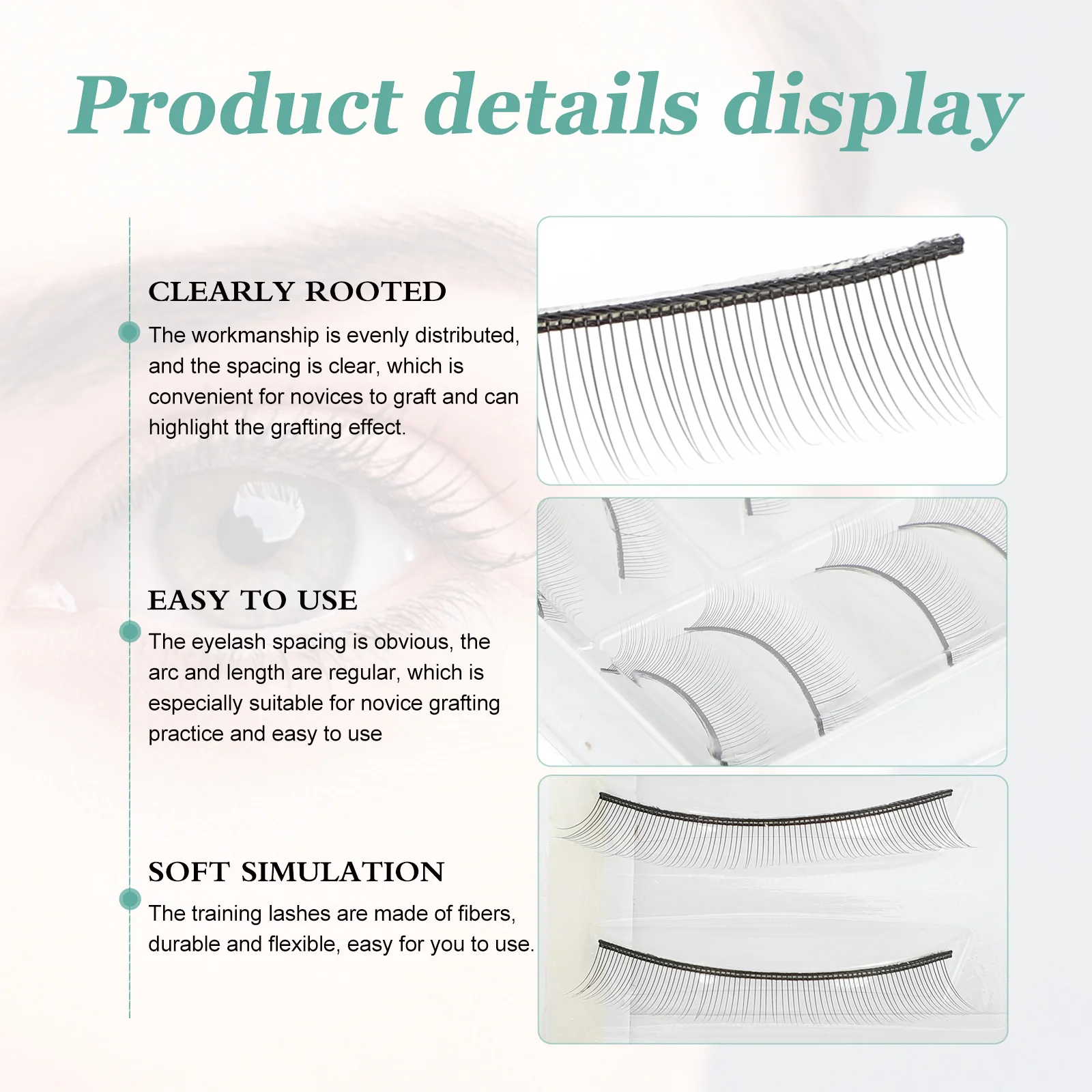 10 pares de práctica de pestañas postizas, tiras de pestañas de entrenamiento de forma larga Natural para extensiones de pestañas, maniquí de pestañas postizas de injerto