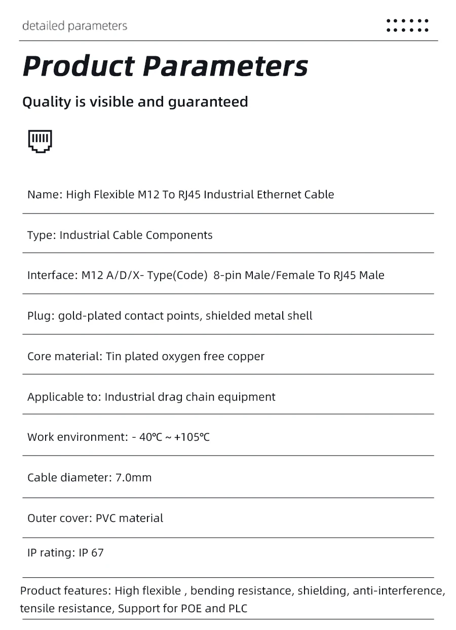 M12 auf RJ45 Industrie Ethernet Kabel für Siemens/PROFINET/EtherCAT, M12 auf RJ45 Kabel, S/FTP geschirmt, M12 4/8 Pin A/D/X codi – Detail 14