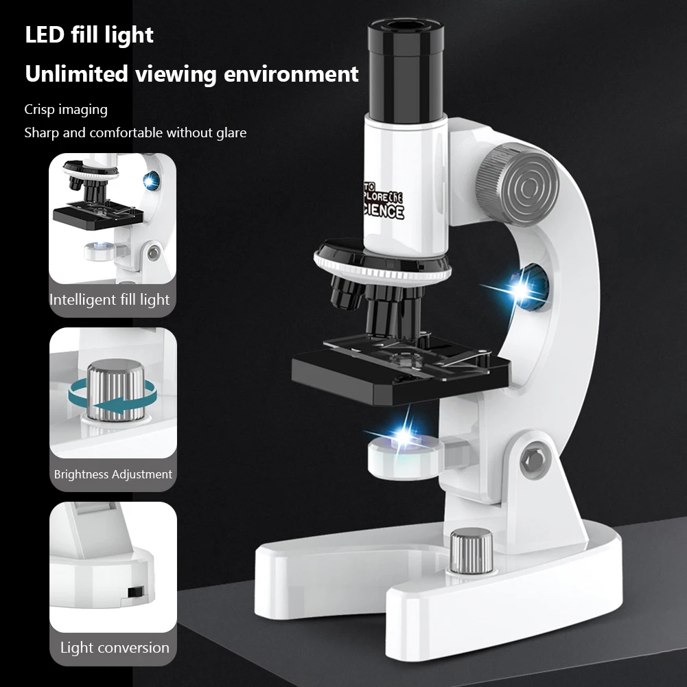 Mikroskop Monokuler LED 200X-4800X dengan Set Slide Mikroskop untuk Siswa Dewasa untuk Pendidikan Rumah Laboratorium Sekolah