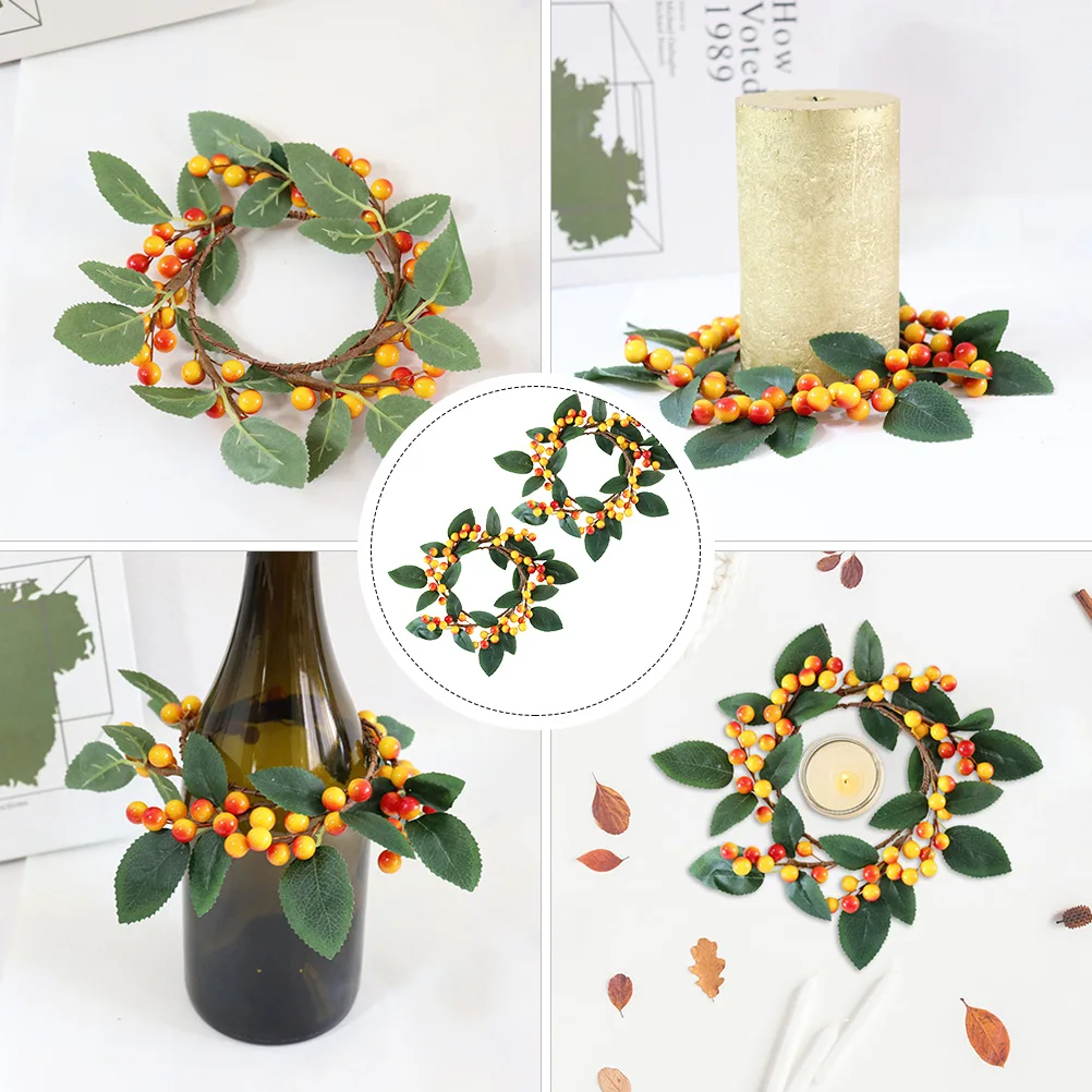 

2 Pcs Outdoor Wreaths Simulated Berry Decorative Party Candlestick Thanksgiving Day Orange Festival Maple Leaf