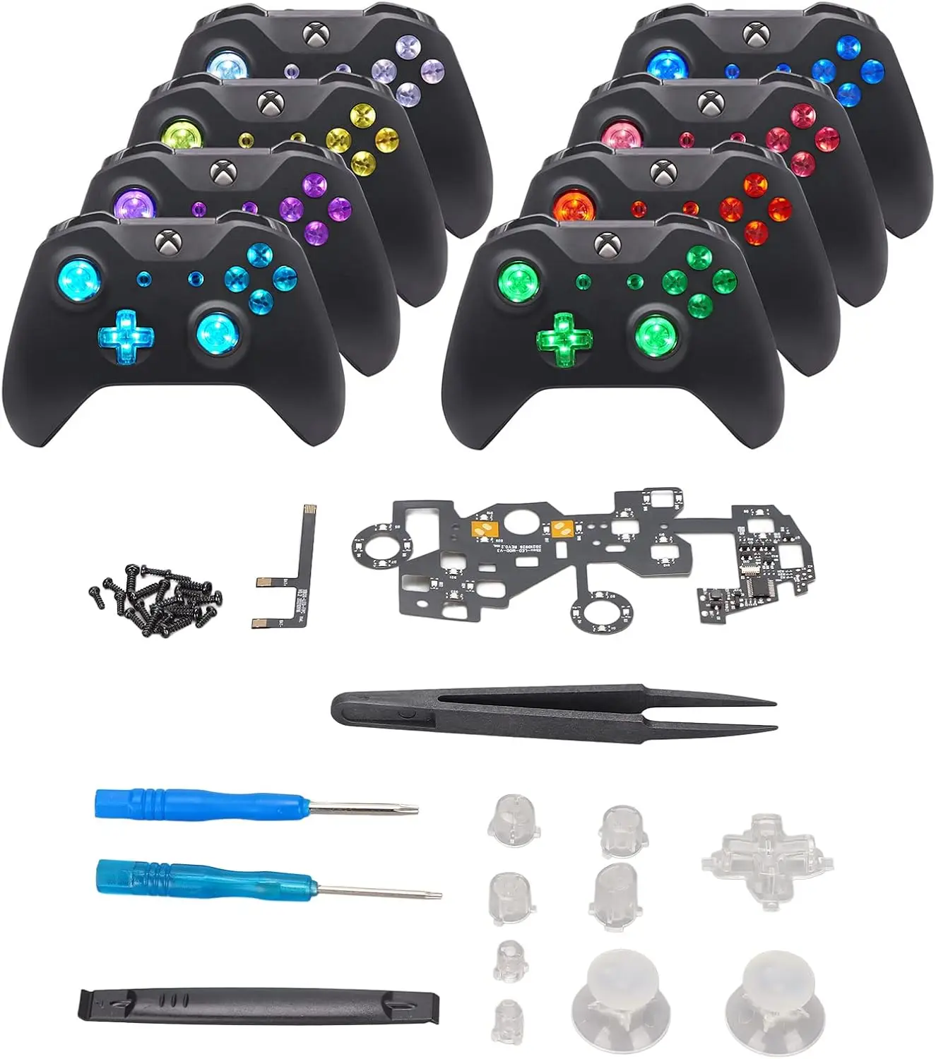 Dla Xbox ONE S Slim Wielokolorowe podświetlane przyciski D-pad Thumbstick Trigger Home Buttons DIY LED Light Button Kit 8 migających kolorów PCBA