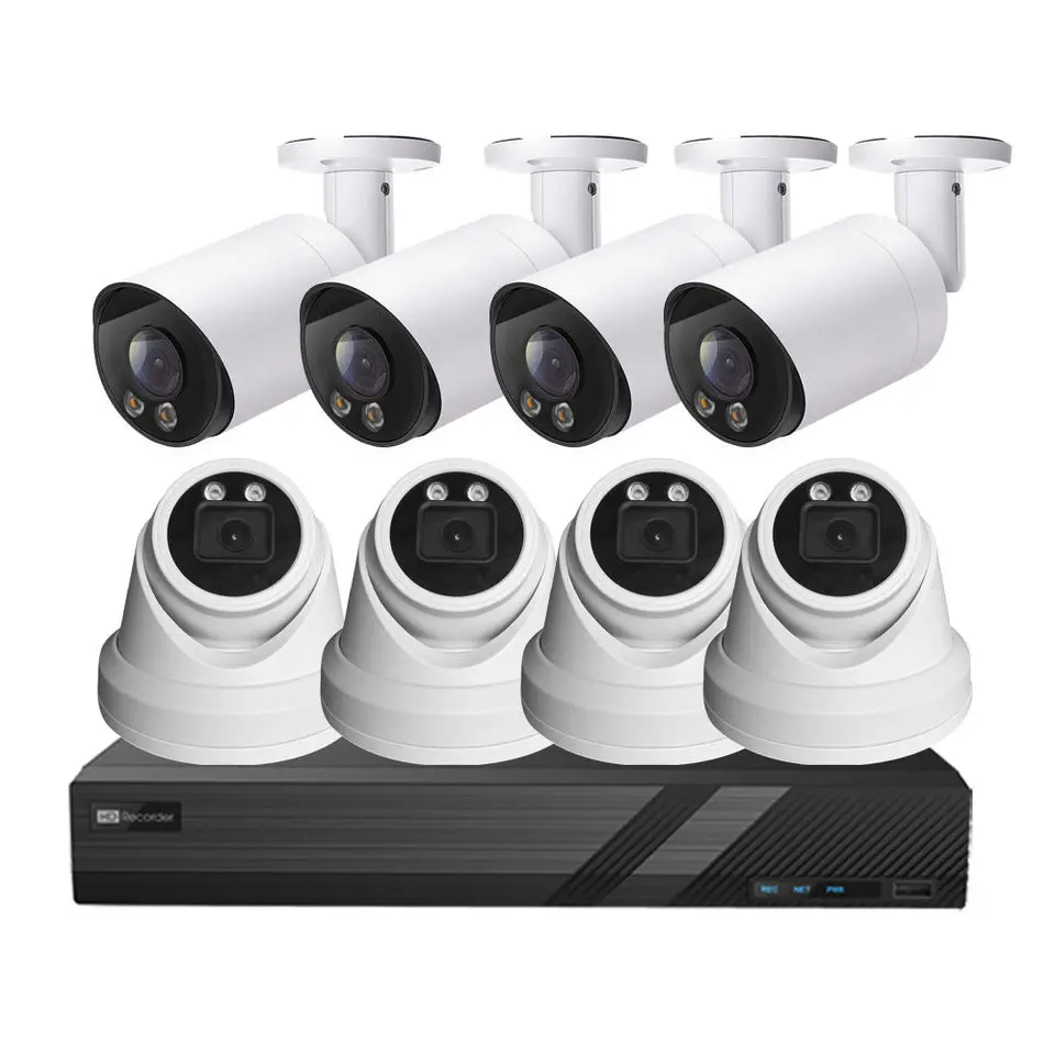 

Hot Full Color 8+8 8CH 4K POE NVR CCTV System Kit 8PCS 5MP Bullet and Dome Colorvu IP POE Camera 7/24 Colorful Vision