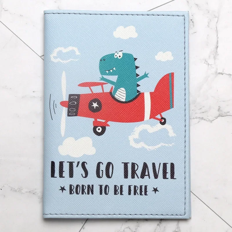 PU Leather Unisex ID Bank Card Holders Cute Gifts Cartoon Dinosaur Passport Cover Holder Travel Accessories