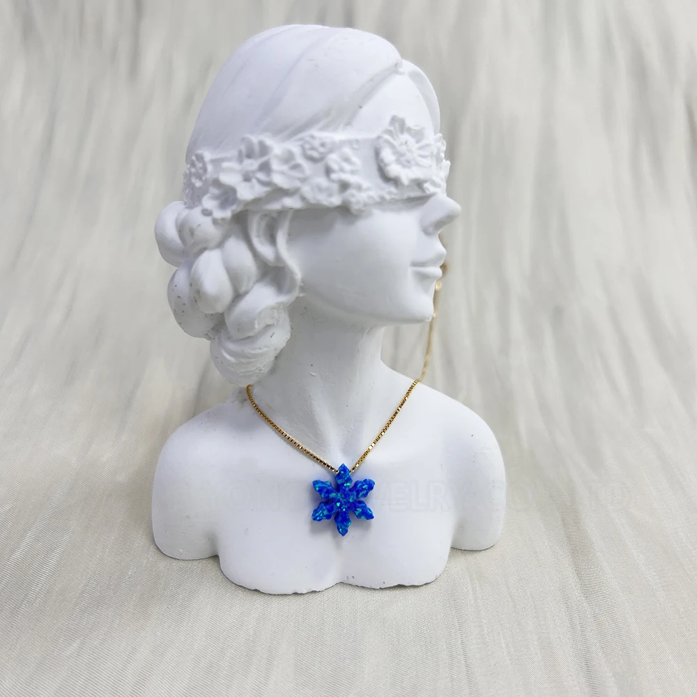 

Blue Snowflake Necklace for Women Sterling Silver Box Chain Opal Jewelry Snowflake Pendant Necklace