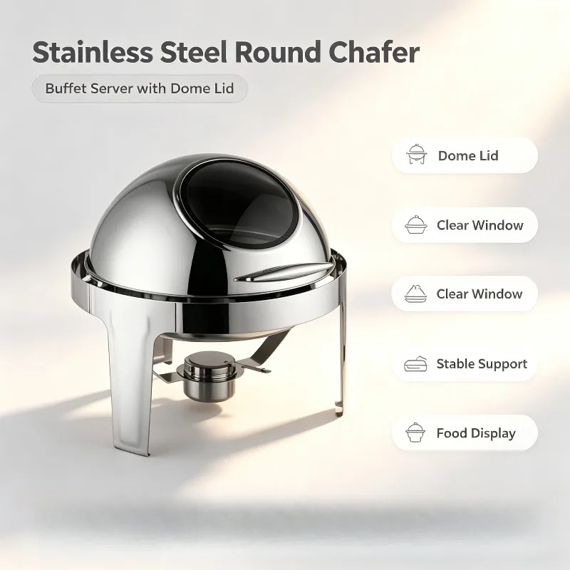 Gold Chafing Dish, Electric Hydraulic Visible Buffet Warmer, Commercial Insulation Container For Hotel Wedding Catering Supply