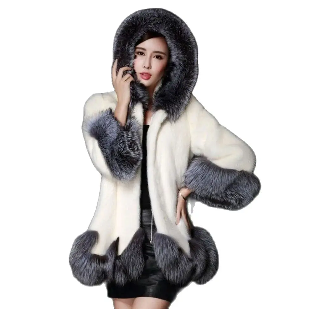 

Women's Imitation Mink Fox Fur Hooded Coat, Long Loose CoatCasual, Slim, Temperament,Autumn and Winter, Promotional, New Fashion