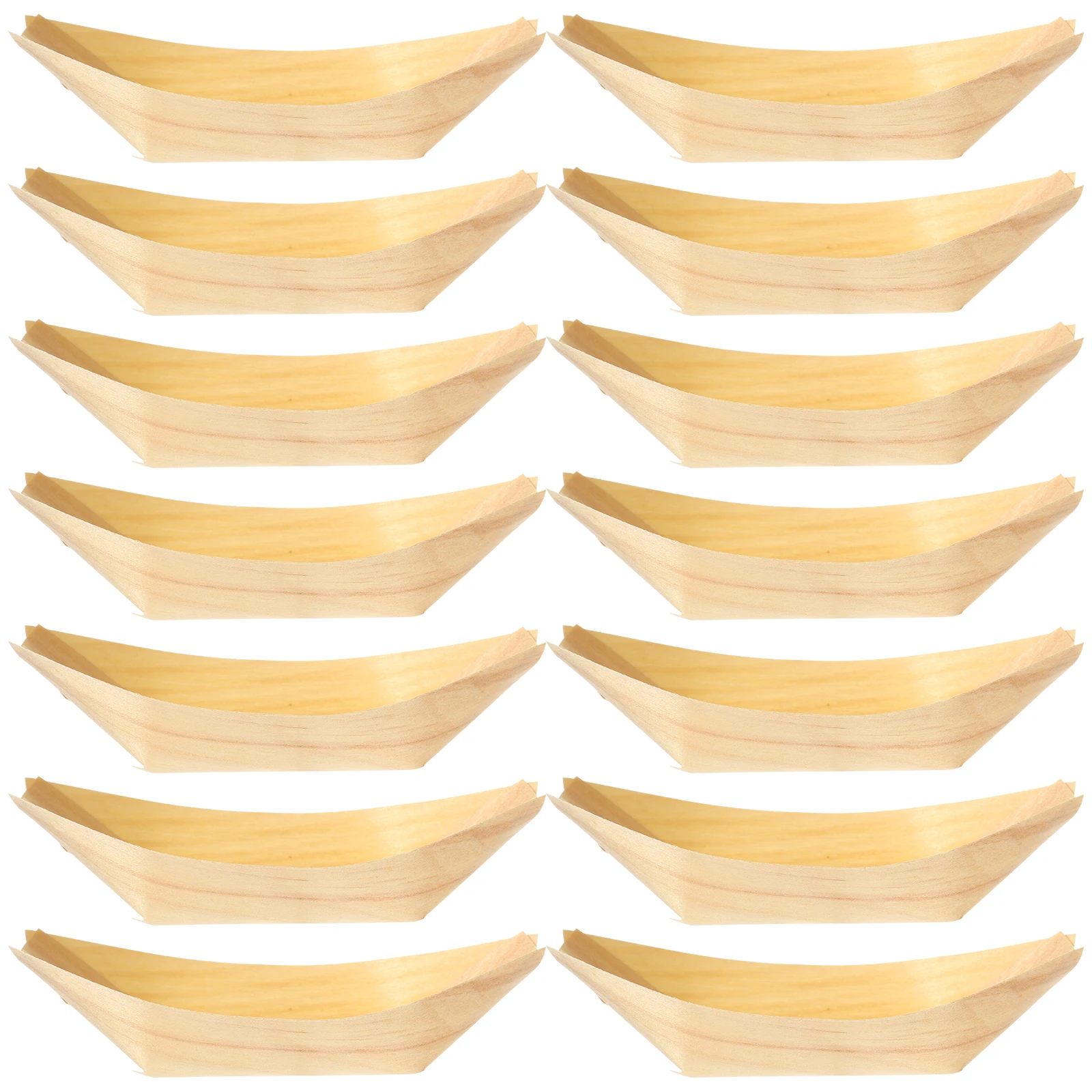 

50 Pcs Boat Shaped Snack Tray Wooden Food Platter Disposable Serving Dish Nibbles Party Picnic BBQ Wedding Decorative
