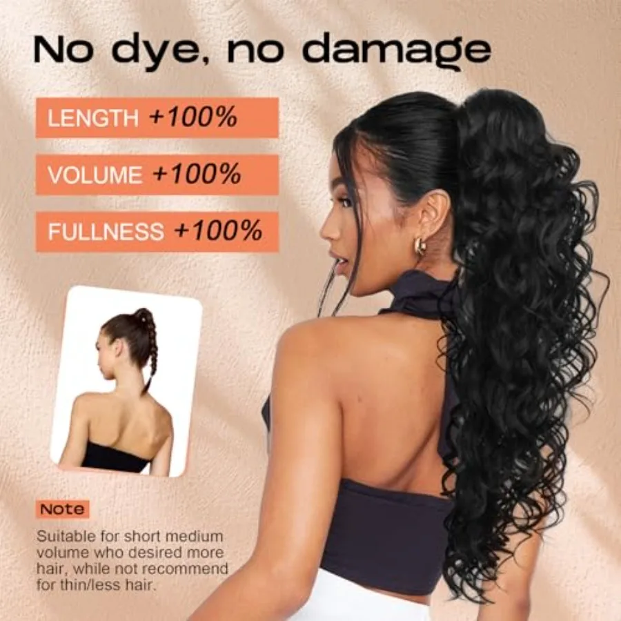 24 رقيق طويل متموج مجعد مخلب كليب وصلات شعر للنساء متعدد الطبقات كليبين ذيل حصان وهمية مع الاصطناعية الناعمة الطبيعية H #5