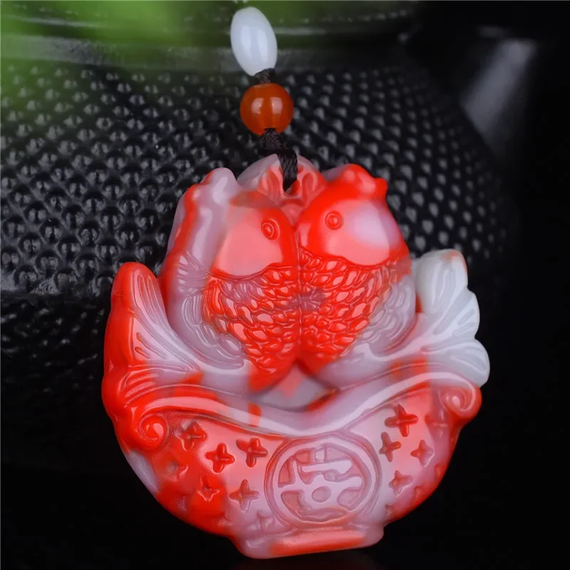 

Natural Chicken Blood Color Hand-carved Pisces Jade Pendant Fashion Boutique Jewelry Men and Women Carp Necklace Gift Accessorie