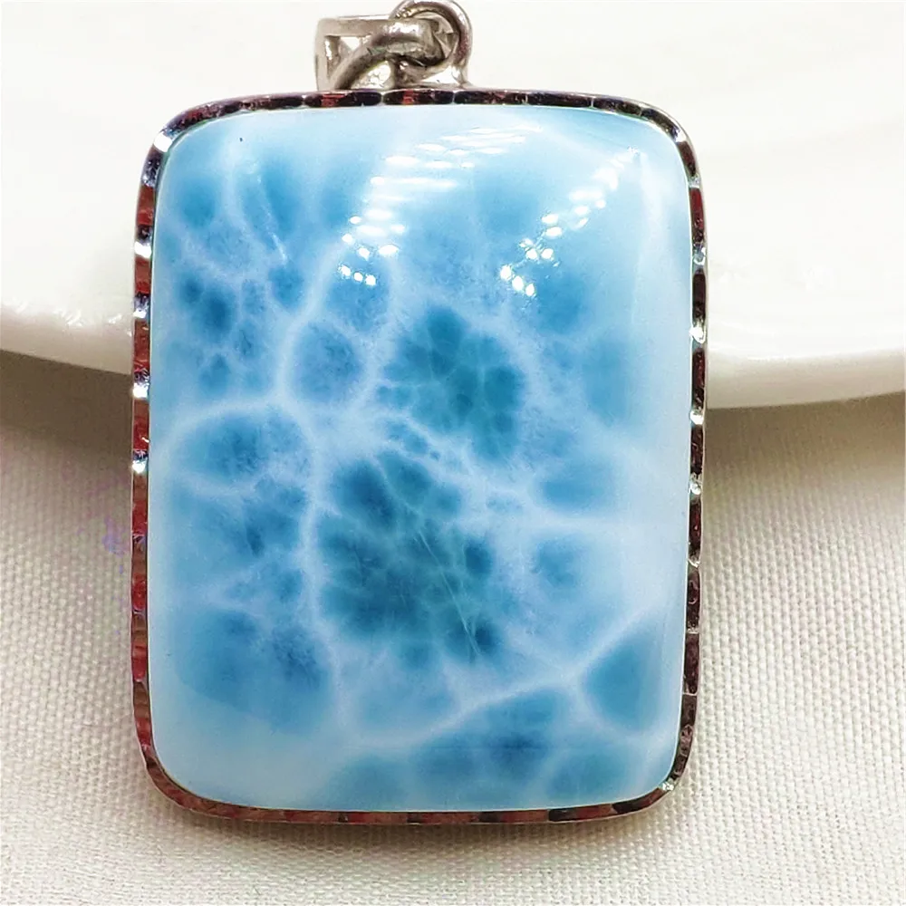 

Natural Blue Larimar Pendant Rectangle Women Men 27x21x9mm Water Pattern 18K Gold Crystal Love Necklace From Dominia AAAAAAA