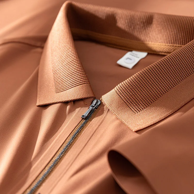 Minglu High Elasticity Summer Men's Polo Shirts Luxury Short Sleeve Solid Color Zipper Collar Seamless Business Casual Man Tees