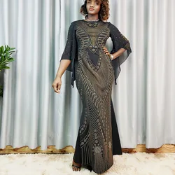 Women Fashion Evening Dresses 2023 New Dashiki African Sequin Sexy Bodycon Party Long Dress Chic Turkey Robe Elegant Black Gown