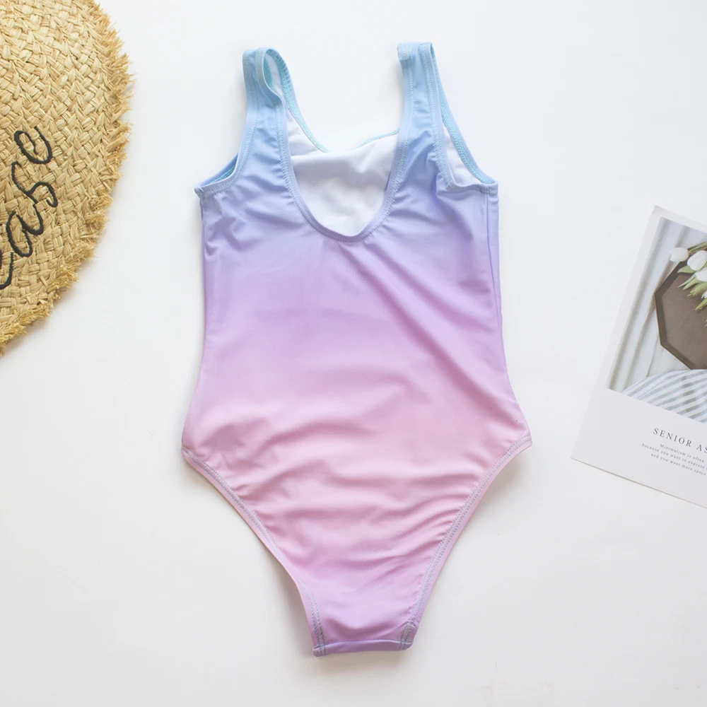 Shell Deco Children Girls Kids One Piece Swimsuit Gradient Random Color Summer Baby Kids Swimwear 3-8 Years Girls Swimming Suit