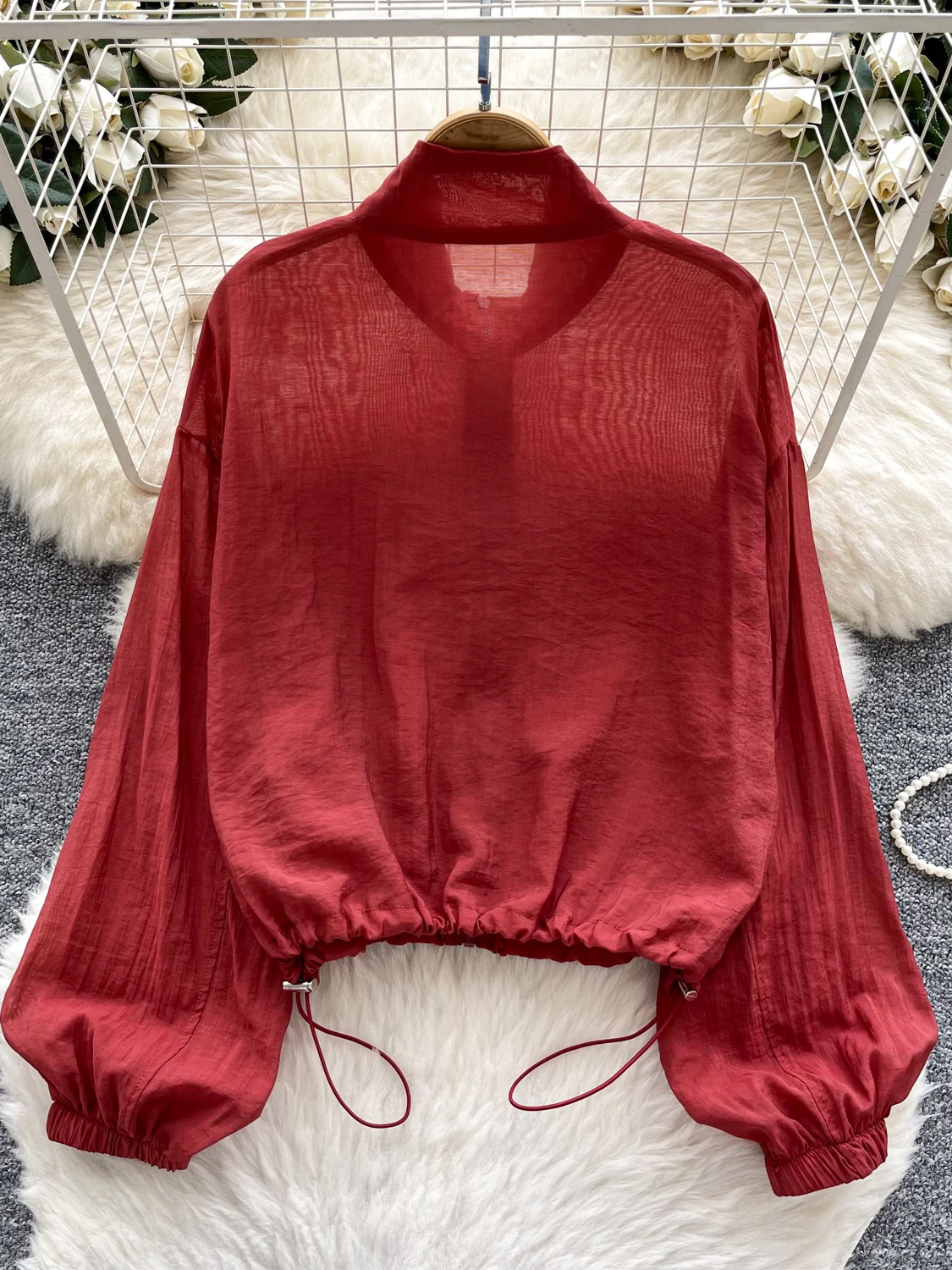 

Summer Women's Loose Fit Long Sve Stand Collar Sun Protection Jaet Thin Outerwear Top Korean Sle Commute Faion