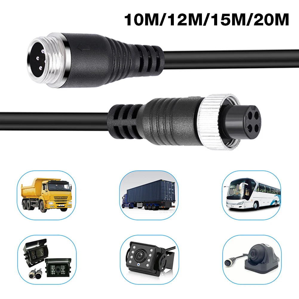 10M/12M/15M/20M Backup Camera Cable Shockproof 4 Pin Car Video Extension Cable for Car Camper Bus Van Truck Motorhome Trailer RV