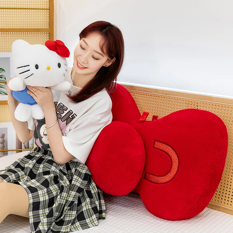 50-60 ซม.การ์ตูน KT แมวโซฟาสีแดงโซฟาหมอน Bedhead งานแต่งงานเครื่องประดับ Hello Kitty คู่ของขวัญของเล่นนั่งตุ๊กตาตกแต่งเตียง