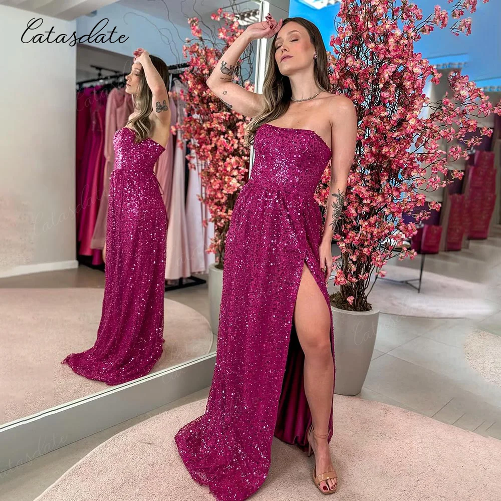 

Catasdate Glitter Evening Party Dress Shiny Prom Dress Lace Up Back Wedding Ceremony Dress Women vestido de glitter Customized