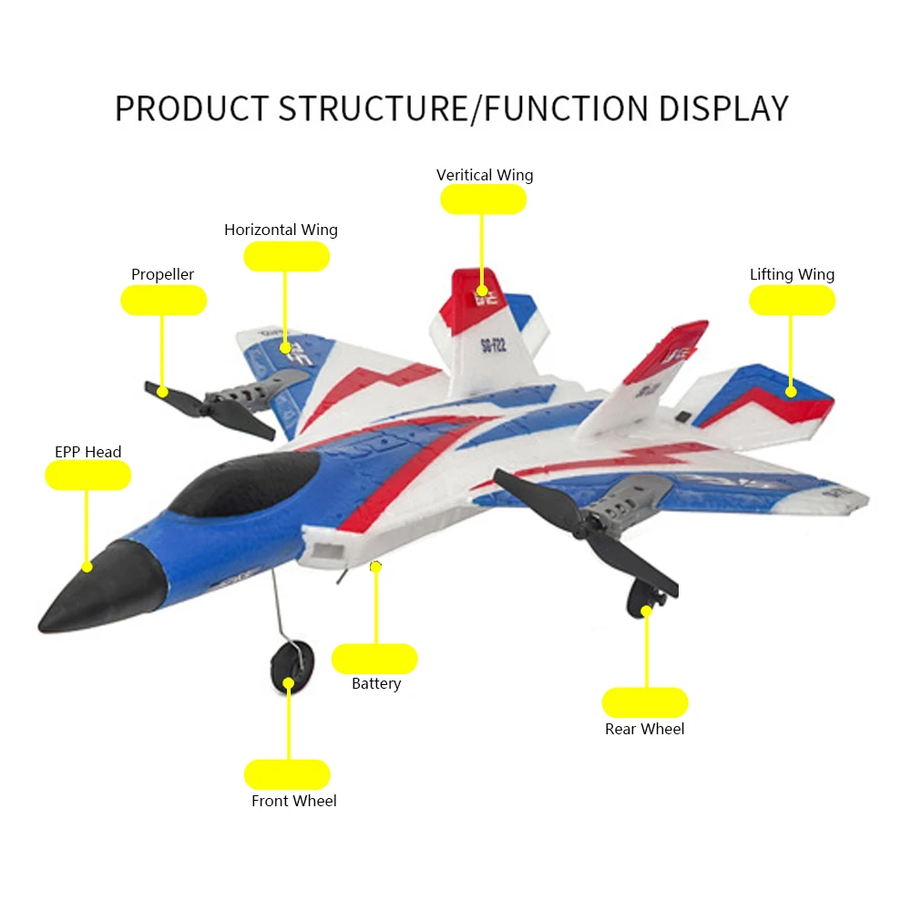 Avião de controle remoto planador para crianças, Planador RC, 3D Stunt Plane, EPP Espuma Brinquedos para Meninos, 2.4G, F22