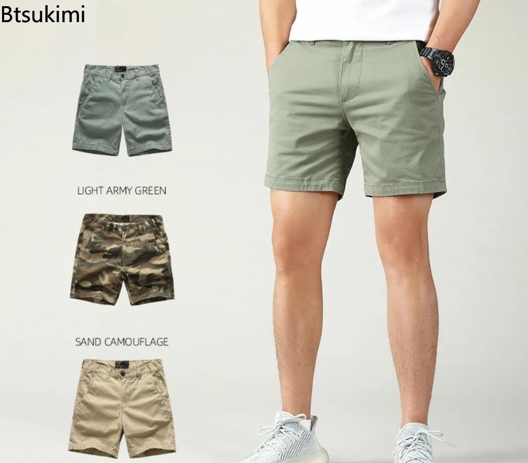 Summer Fashion New Men's 100% Cotton Cargo Shorts Loose Casual Outdoor Sport Joggers Pants Solid Versatile Short Trousers Male