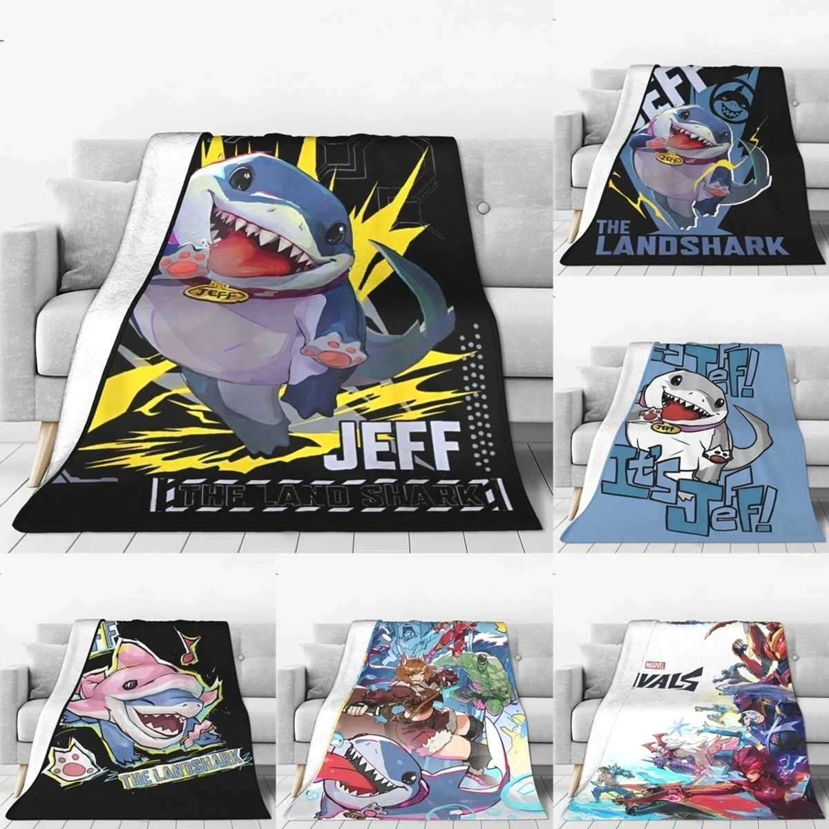 Marvel-Rivals PVP Jeff the Land Shark Blanket Gamerverse Super Hero Flannel Throw Blankets Bed Sofa Soft Warm Portable Rug Piece