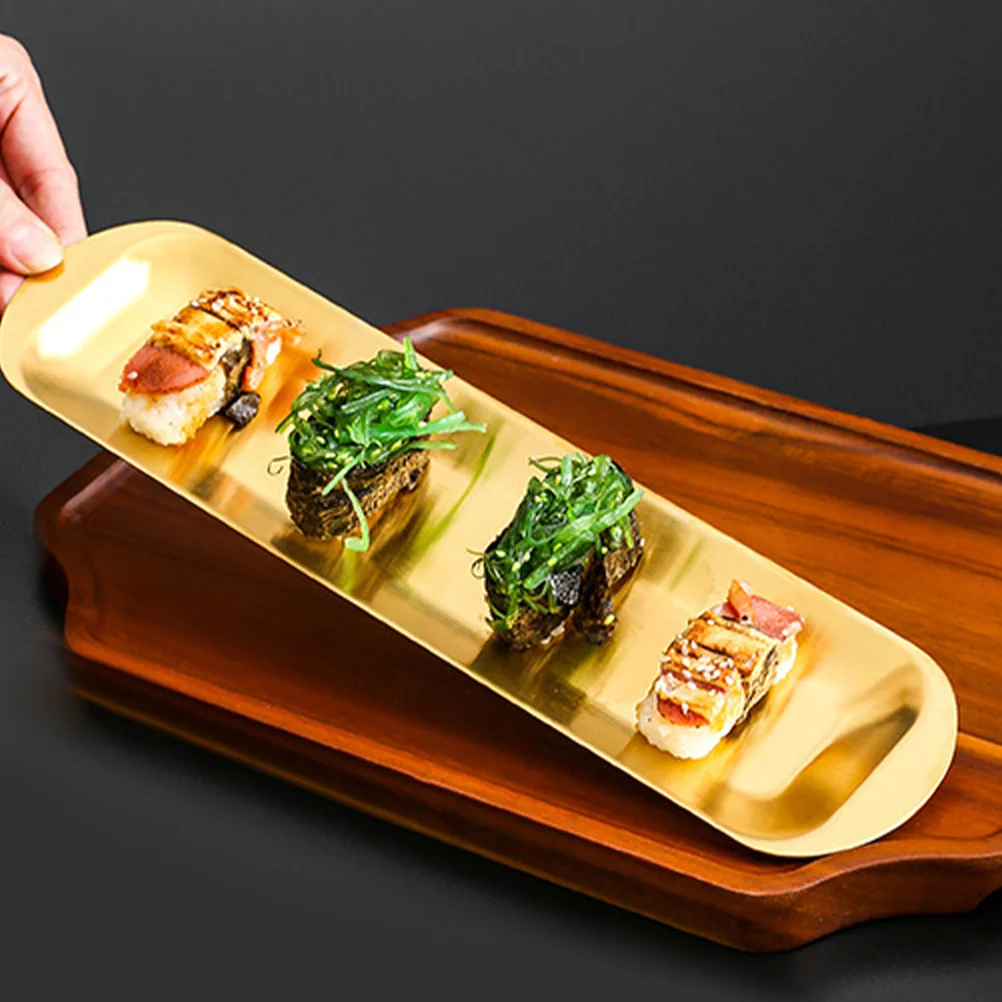 

Прямоугольный поднос из нержавеющей стали, толстый металлический сервировочный поднос, большая вместительная тарелка для суши, фруктовый десерт, дисплей для закусок