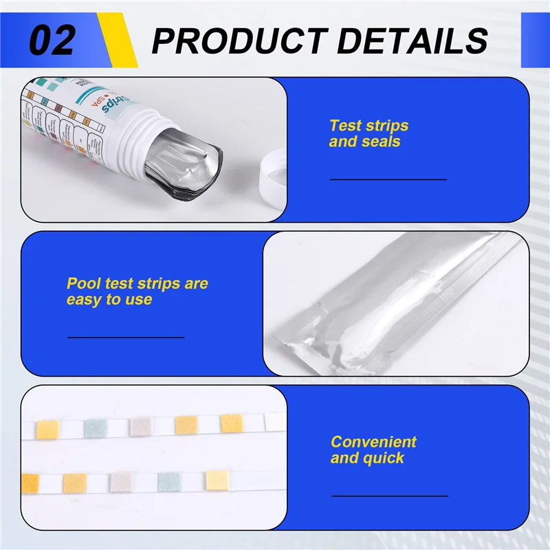 【Popular】50Pcs 6-In-1 Swimming Pool PH Test Paper Residual Chlorine PH Value Alkalinity Hardness Test Strip PH Tester