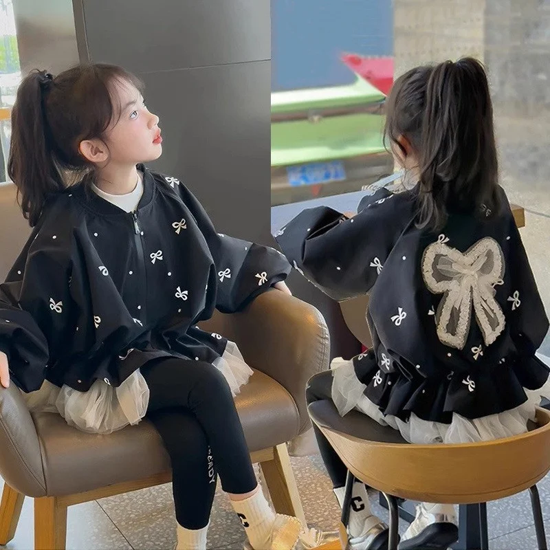 Bowknot Windbreaker Coat Kids Baby Girls Princess Outerwear Children's Spring Autumn Fashion Casual Jacket New Clothes For 2-12Y