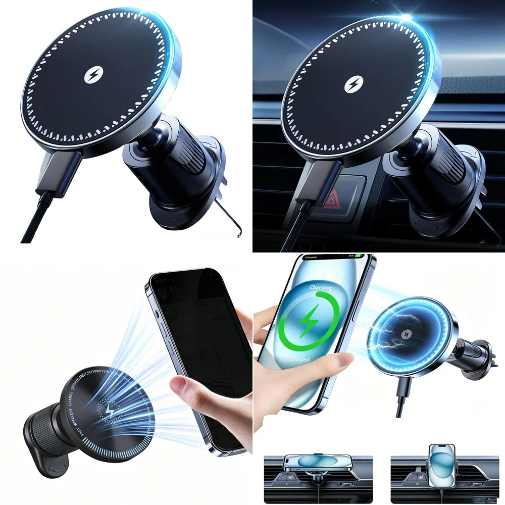 2026 Top Trending Product Consumer Electronics Magnetic Wireless Car Charger Air Vent Car Mount Phone Holder Chargers Adapters