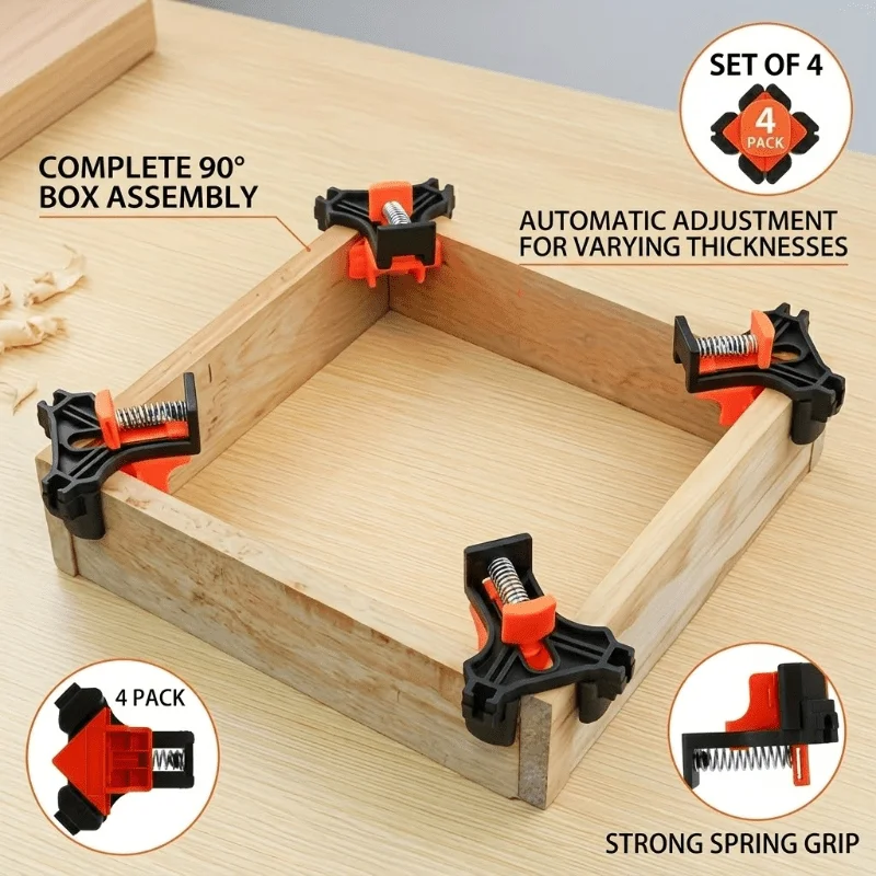 4Pcs 90‑Degree Right‑Angle Woodworking Clamp Set, Adjustable Heavy‑Duty Stainless Steel Corner Positioning Fixture